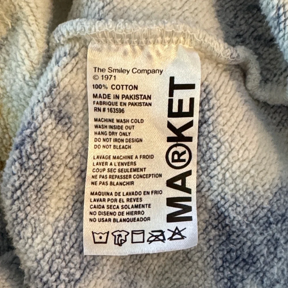 MARKET Smiley Sun Dye Blue white yellow Hoodie- size M - Picture 6 of 13